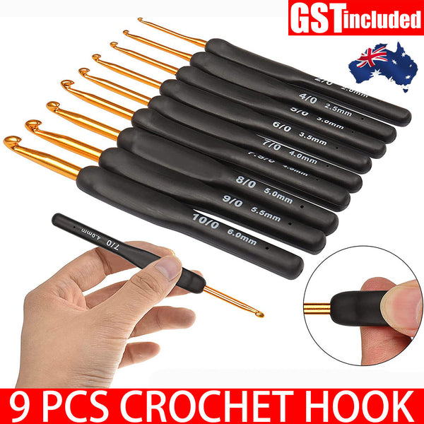 9x Soft Sewing Handle Aluminum Crochet Hook Knitting Needles Yarn 2-6mm Set AU