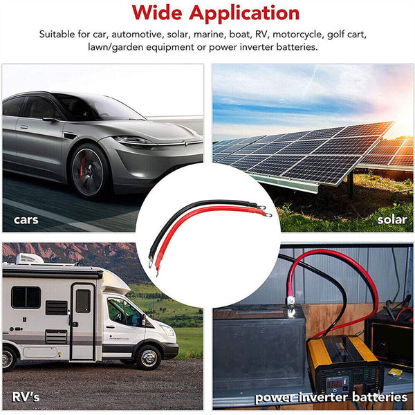 Battery Joiner Connector DC Lead Wire Cable & lugs 100A 12v 24V 30cm Red + Black