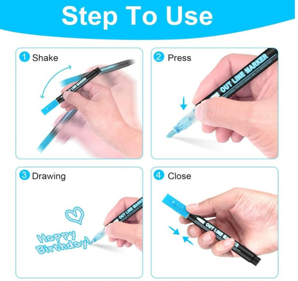 12/24/48PCS Graffiti Pen Xmas Gifts Metallic Outline Pens Coloring Lightstick