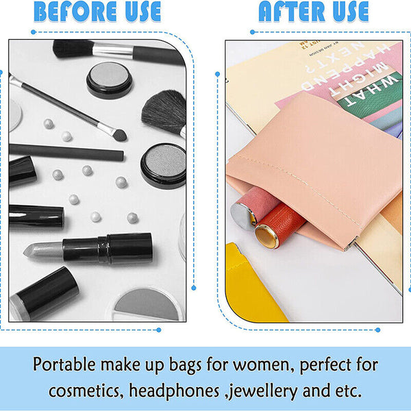 Pocket Cosmetic Bag Portable self-Closing Water-Resistant Leather Storage Bag AU