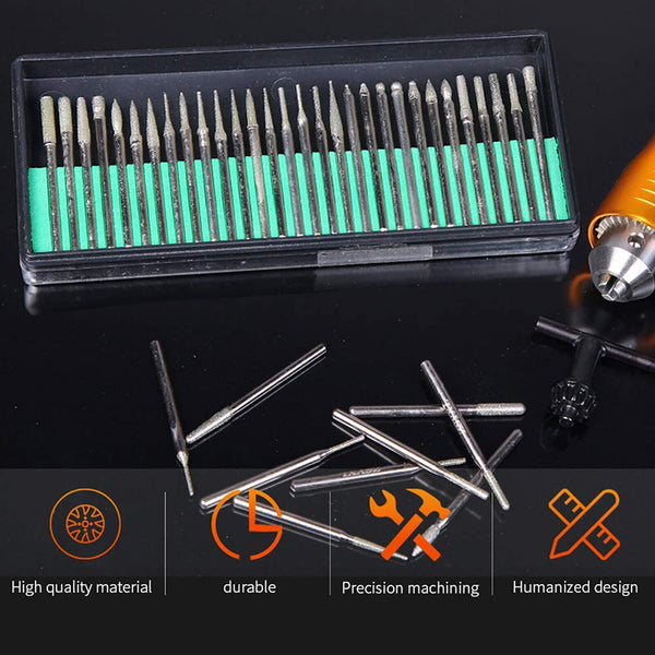 Diamond Burr Bits – 30pc Rotary Tool Engraving Set