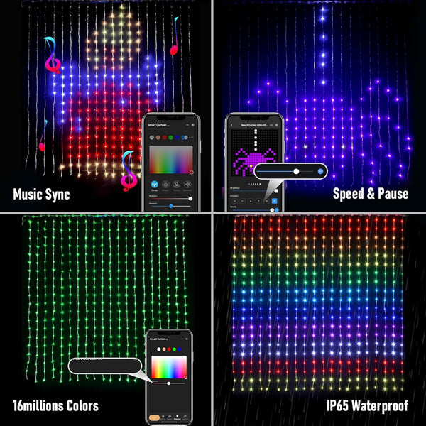 RGB Smart 400 LED Curtain String Light App Programmable DIY Hanging Fairy lamp
