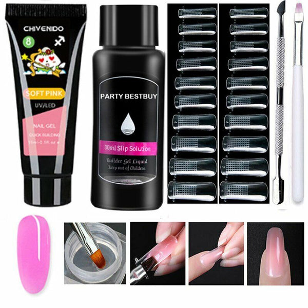 Poly UV Gel Nail Builder Extension Kit, Polygel Tube Nail Art File Color Tube