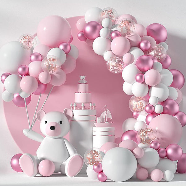 107Pcs Pink White Confetti Balloon Garland Arch Kit Birthday Wedding Party Decor