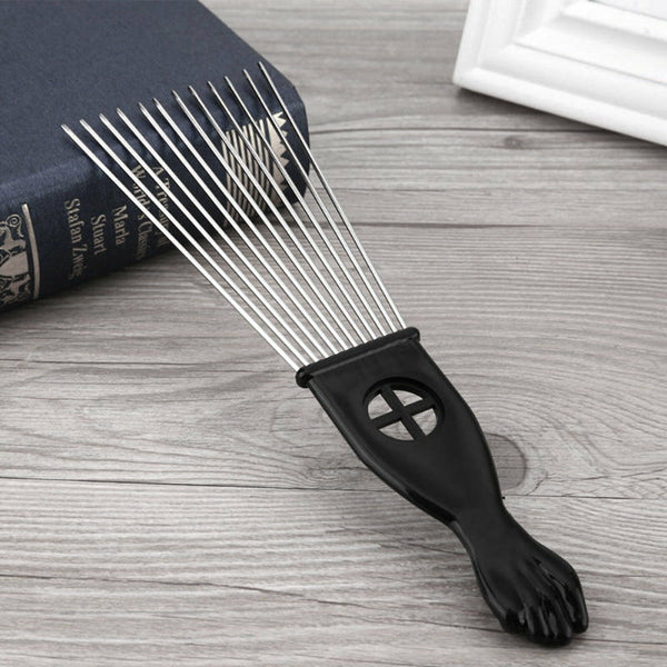 Black Detangle Metal Tooth Hair Comb Wig Afro Braid Pick Sector w/ Fist Handle A