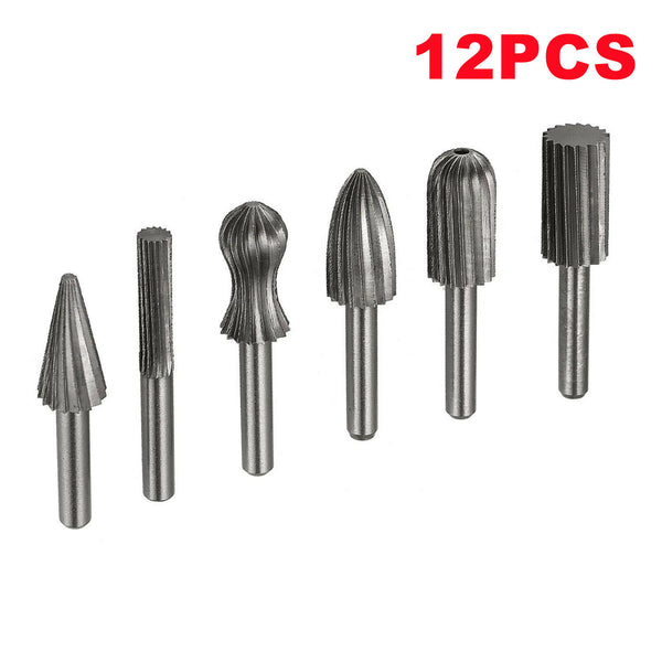 6/12pcs Tungsten Steel Carbide Burrs For Rotary Drill Bit Die Grinder 6mm Shank