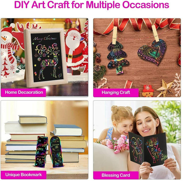 Scratch Paper Creative Art Rainbow Painting DIY Sketch bamboo pen kids Crafts