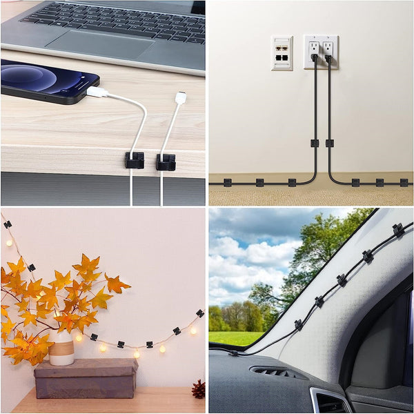 50pcs Black Adhesive Cable Clips | Wire Management Cord Holder Organizer