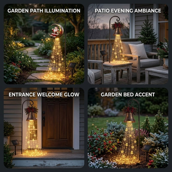 Solar Christmas Bell Waterfall Lights Outdoor Garden LED String Waterfall Decor