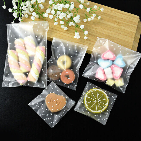 100PCS Clear Dots Self Adhesive Cookie Gift DIY Bag Plastic Candy Wrapping Bags
