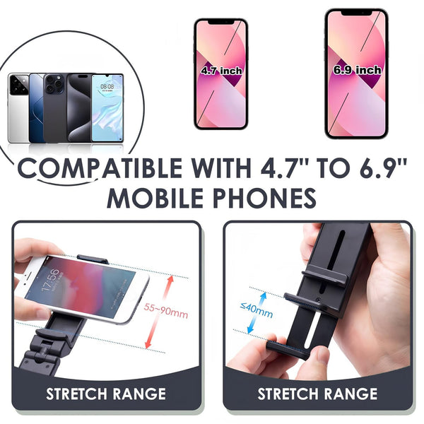 Universal Adjustable Phone Stand Holder | 360° Rotating Travel Desk & Clip Mount