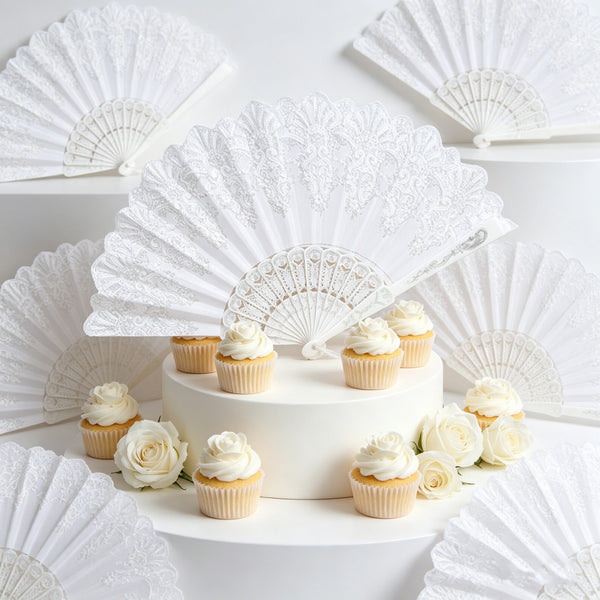10PCS White Folding Hand Fans Wedding Party Dance Costume Decoration Accessories