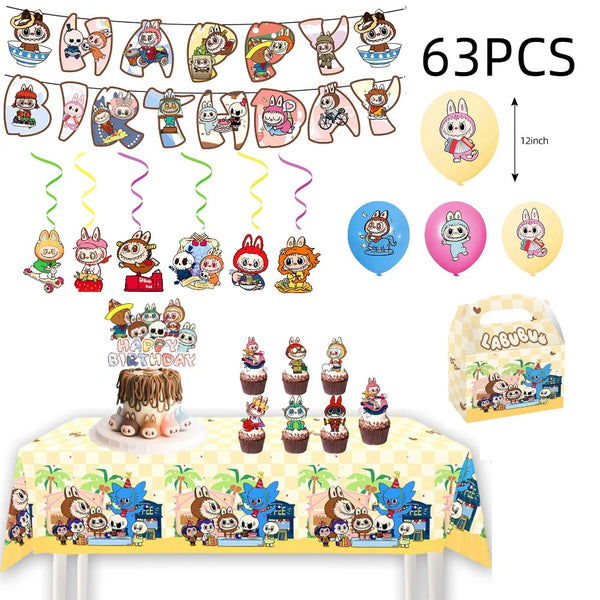 Tableware Banner Foil Helium Balloon Party Decoration Labubu Birthday Supplies