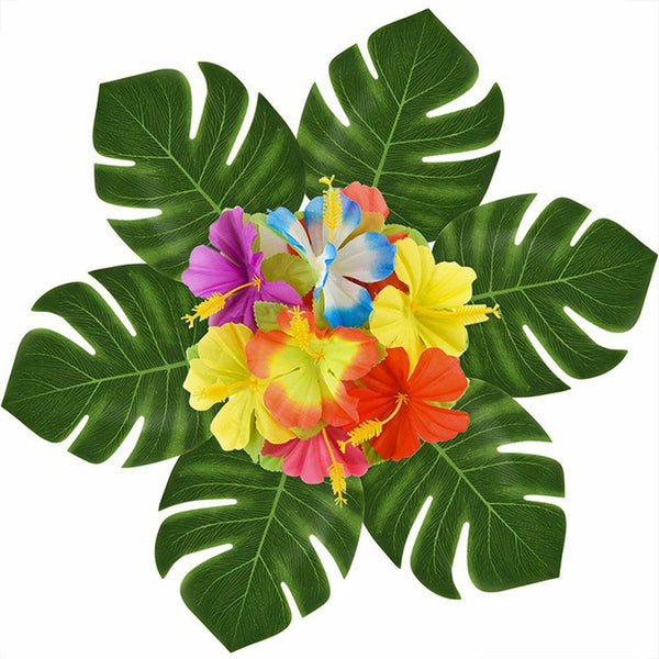 24Pcs Tropical Hawaiian Artificial Palm Monstera Leaves Party Fake Luau Decor AU