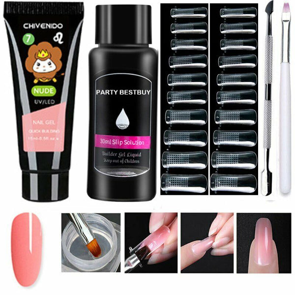 Poly UV Gel Nail Builder Extension Kit, Polygel Tube Nail Art File Color Tube