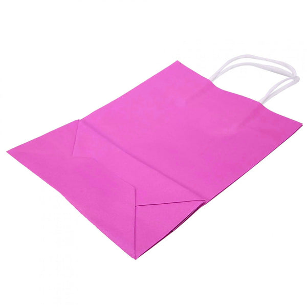 100PCS Hot Pink Kraft Paper Bags with Handles Gift Shopping Carry Bags