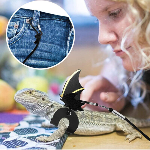 Lizard Harness Leash Bearded Dragon+Cool Leather Wings Reptile Adjustable AU