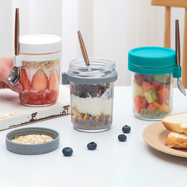12pcs Glass Mason Jar Cups with Spoon | Overnight Oats Yogurt Breakfast Storage