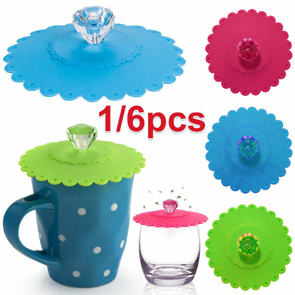 1/6pcs Seal Coffee Mug Cup Lid Glass Drink Suction Silicone Anti-dust Cover
