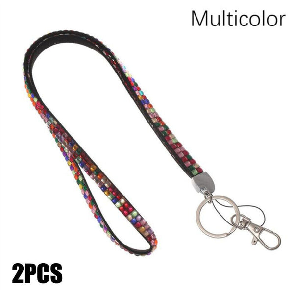 2X Rhinestone Lanyard Neck ID Card Holder Key Case Name Badge Wallet ID card New
