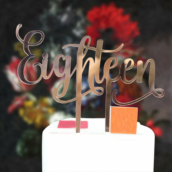 18th Birthday Cake Topper – Rose Gold Mirror Acrylic (2pc)