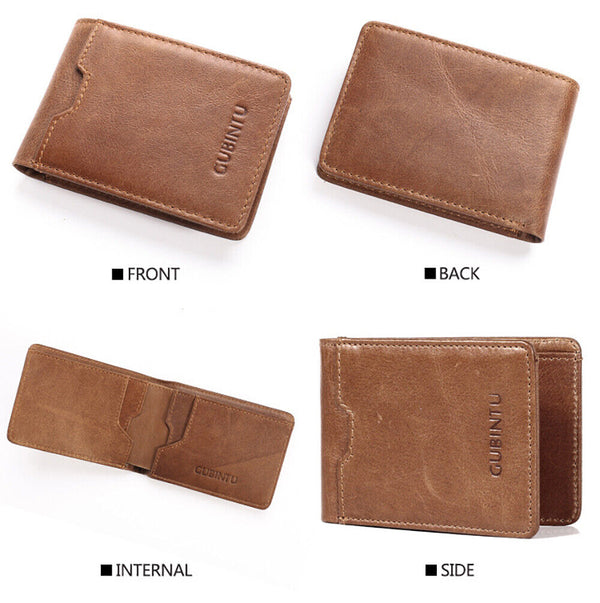 Bifold Credit Card Holder Genuine Leather Wallet Slim Mens RFID Blocking Purse