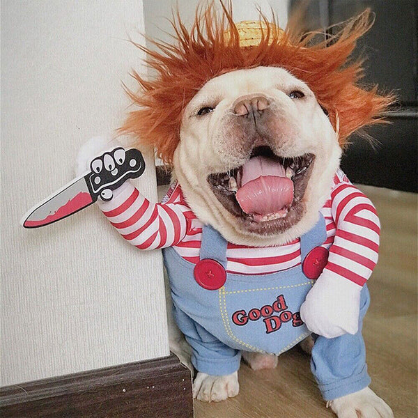 Halloween Pet Dog Cat Fancy Costume Chucky Cosplay Poppy Dress Clothes Jumpsuits