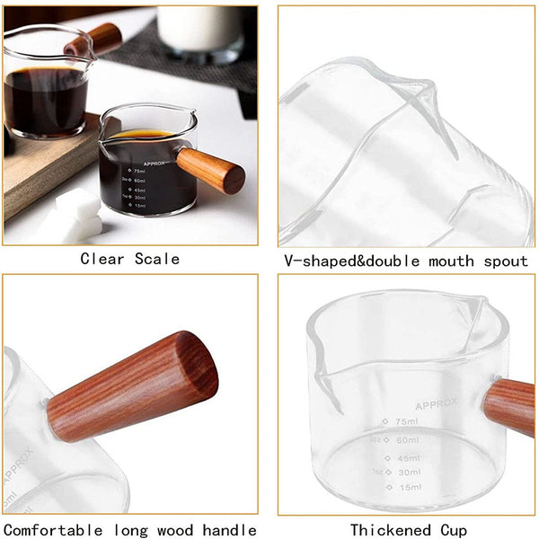 2X Glass Espresso Cup Double Mouth Milk Coffee Mug Shot Measuring Cup 70+75ML