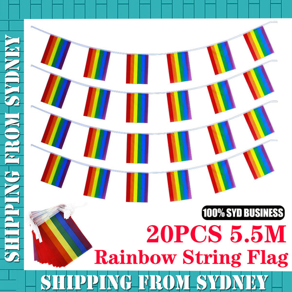 20x 5.5M Rainbow String Flag Gay LGBT Lesbian Pride Mardi Gras Party Banner Outd