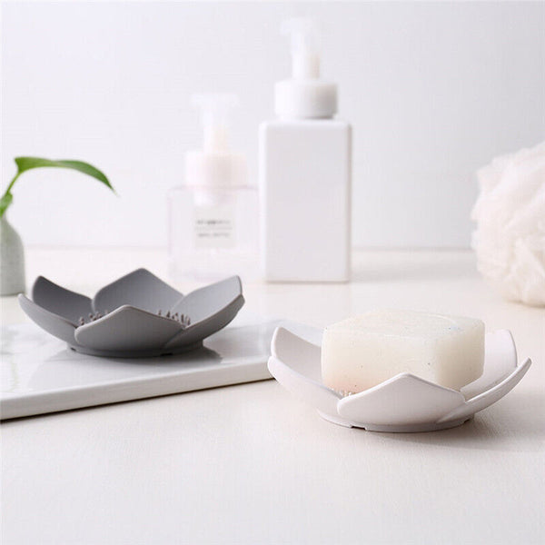 2pcs Creative Lotus Silicone Soap Tray Drain Lotus Soap Box Soap Rack Shelf AU