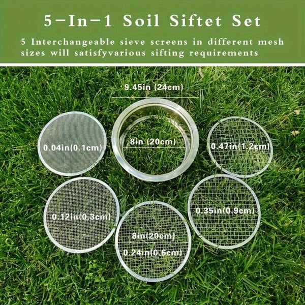 6PCS Soil Sieve Set Detachable Dirt Sifter Set With Shovel Meshes Riddle Sieve