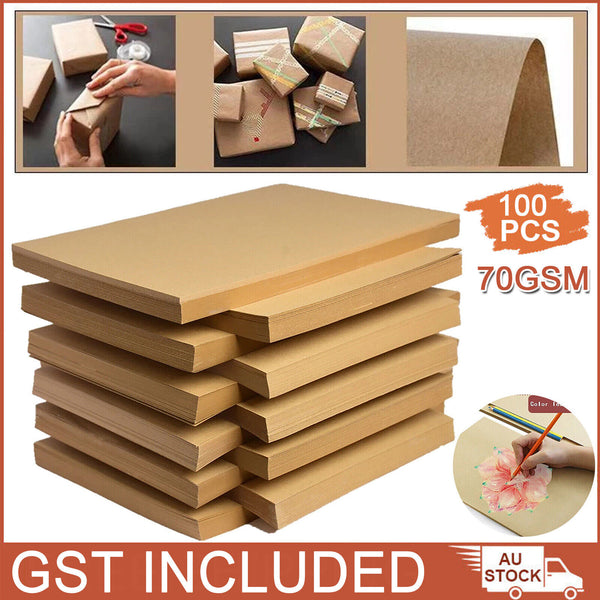 100x A4 Brown Kraft Paper Sheet 75GSM Natural Recycled Invitation Wedding