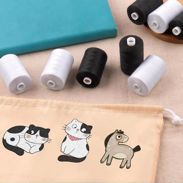 8pcs Sewing Thread Spools 500m | Black & White Polyester Thread for Sewing Machines