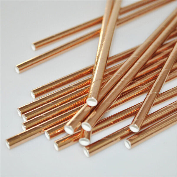 50pcs Foil Paper Straws Metallic Wedding Birthday Party Tableware Biodegradable