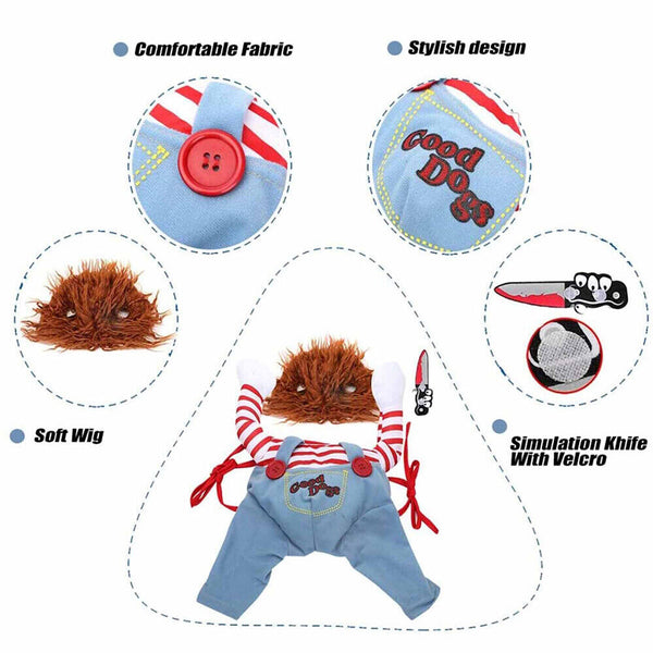 Halloween Pet Dog Cat Fancy Costume Chucky Cosplay Poppy Dress Clothes Jumpsuits