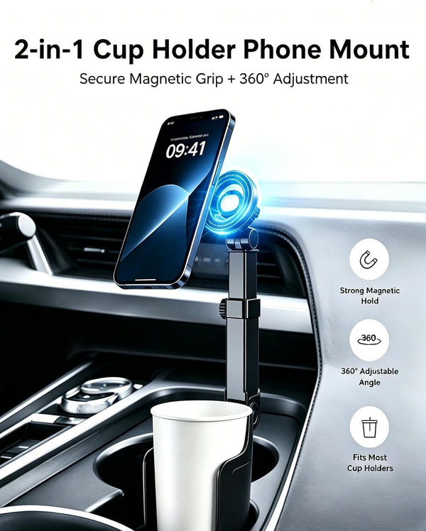 Car Cup Holder Phone Mount - 2 in 1 Adjustable Universal Cradle & Drink Holder Stand