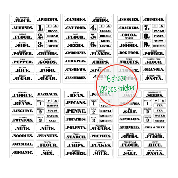 132PCS Waterproof Pantry Labels Stickers for Kitchen Food Storage Containers Set