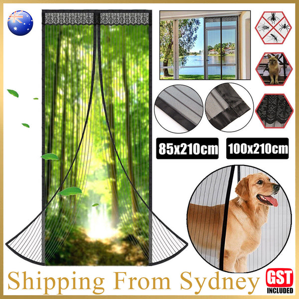 1X Magic Magnetic Door Mesh Net Black Fly Screen Mosquito Bug Curtain Hands Free