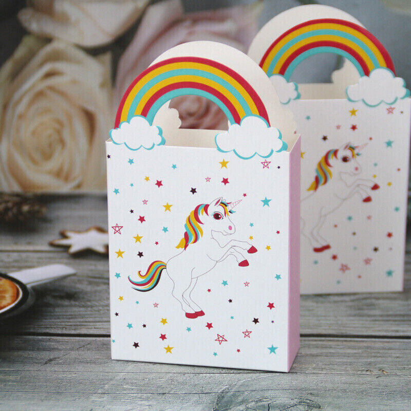 10/50 Paper Unicorn Bag Treat Gift Loot Bag Candy Box Kids Birthday Party Favour