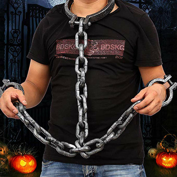 Neck & Hand Shackles Chains Irons Novelty Halloween Fancy Dress Accessory Prop