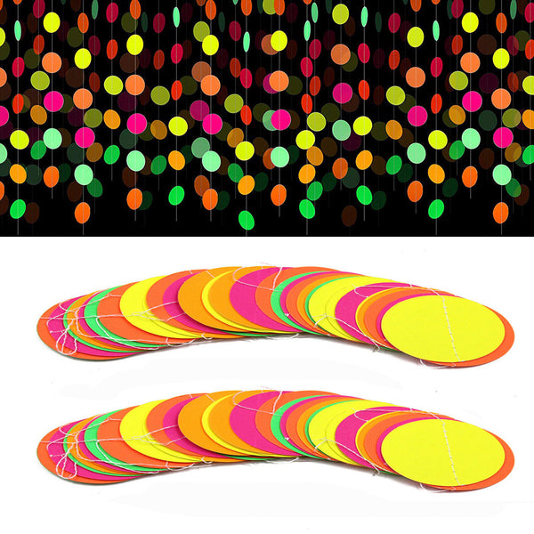 80s Neon Garlands Circle Glow in The Ultraviolet Light Supplies Party Decoration