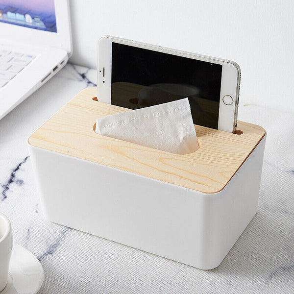 2PCS Tissue Box Holder Dispenser Paper Storage Napkin Case Wooden Cover Organize