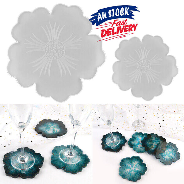 Flower Coaster Pad Casting Mold Resin Craft DIY Silicone Cup Mat Making Mould AU