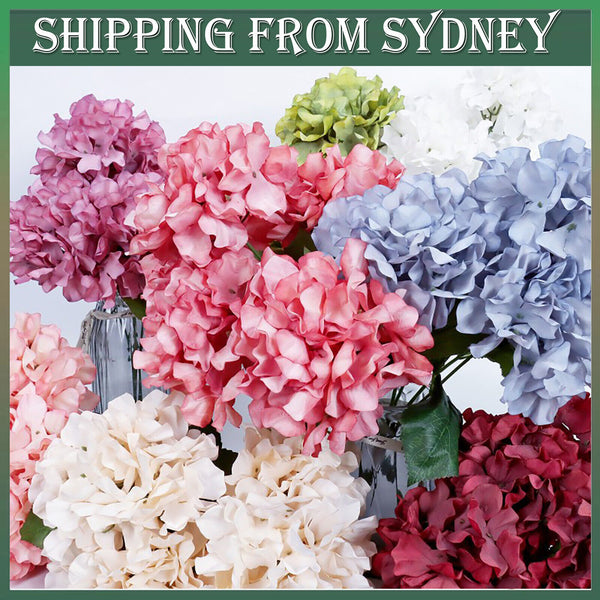 2PCS 6 Heads Hydrangea Flower Artificial Silk Flowers Stem Bouquet Wedding Party