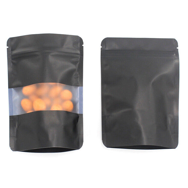 200x Heat Seal Food Lock Bag Window Black Matte Stand up Pouches Mylar Foil Bag