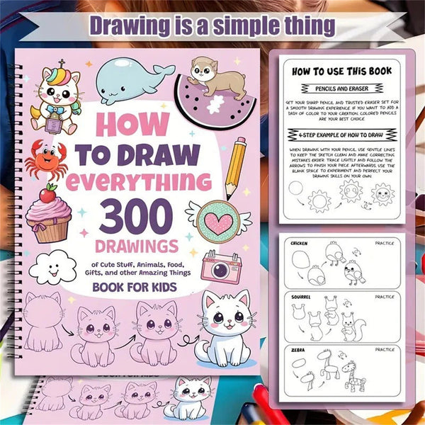2PCS How to Draw Anything Book Step-by-Step Drawing Guide for Kids & Beginners