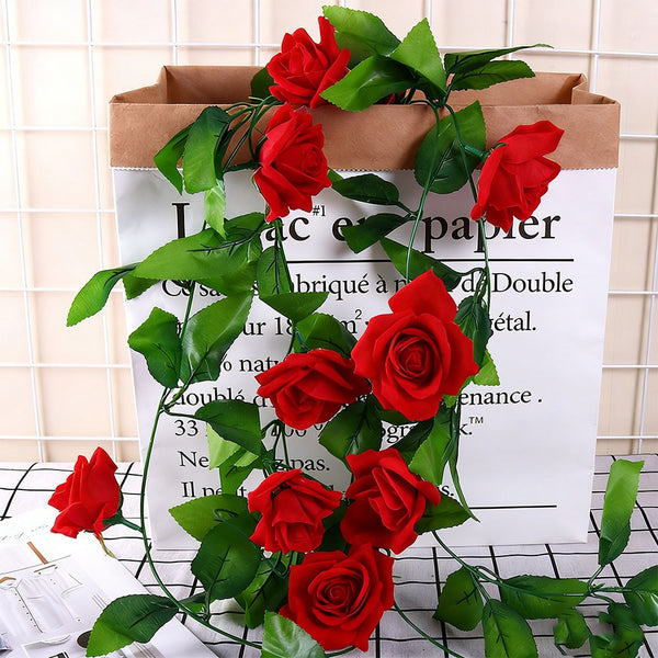 5pcs 2.4M Artificial Rose Garland Vine | Silk Hanging Flower Ivy for Wedding & Party Decor