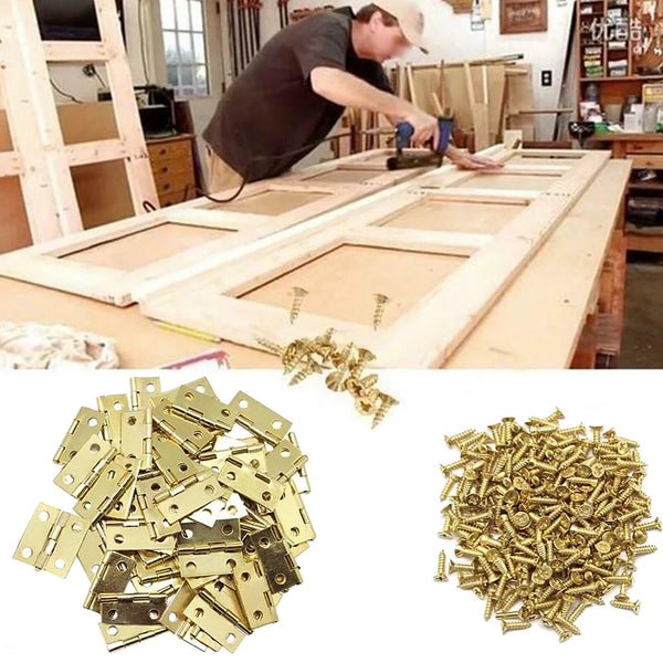 50/100pcs Small Mini Decorative Jewelry Cigar Box Hinges Brushed Brass+Nails AU