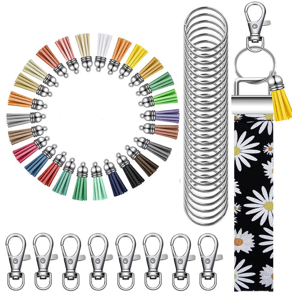 60PCS Swivel Snap Hook Sets Key Fob Hardware keychain Split Ring Tassel Keychain