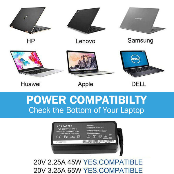 USB-C Type-C Adapter Laptop Charger Power 65W For Lenovo ThinkPad Acer Dell HP
